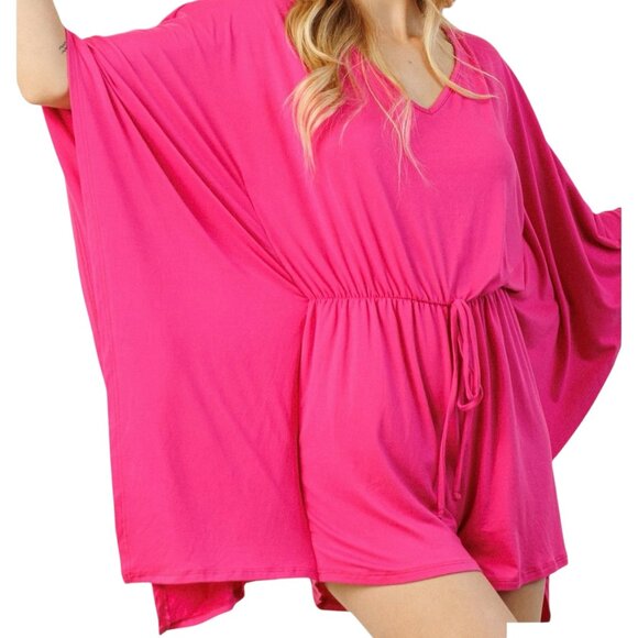 Womens Size Small Hot Pink Tie Waisted Romper Mittoshop Stretchy Comfortable NWT - Picture 2 of 10